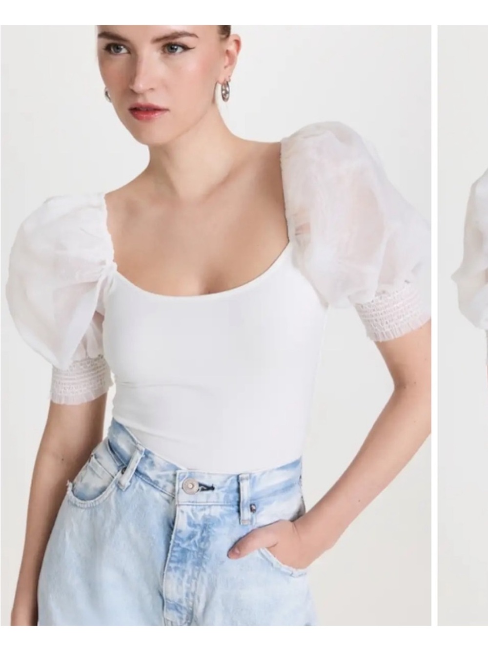 Alice + Olivia Blush Pink Square-Neck Puff Sleeve Top